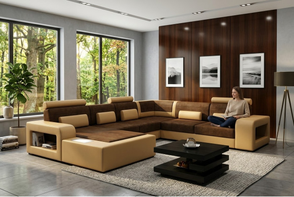 Living area sofa with USB sofa set fabric textile leather sofa with lighting
