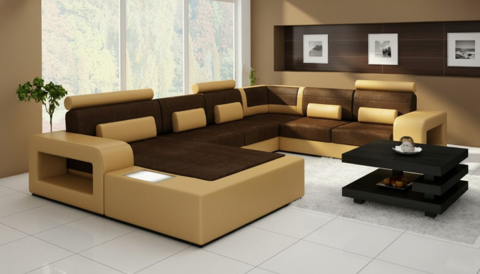 Living area sofa with USB sofa set fabric textile leather sofa with lighting
