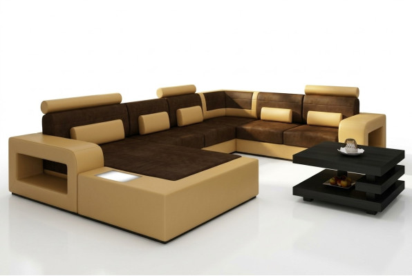Living area sofa with USB sofa set fabric textile leather sofa with lighting