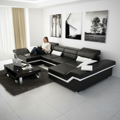Large Leather Upholstery New Leather Sofa XXL Sofa with USB Corner Sofa Living Landscape