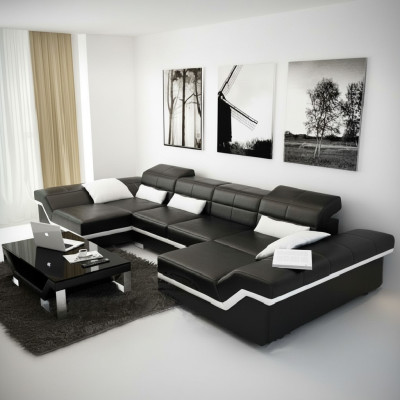 Large Leather Upholstery New Leather Sofa XXL Sofa with USB Corner Sofa Living Landscape