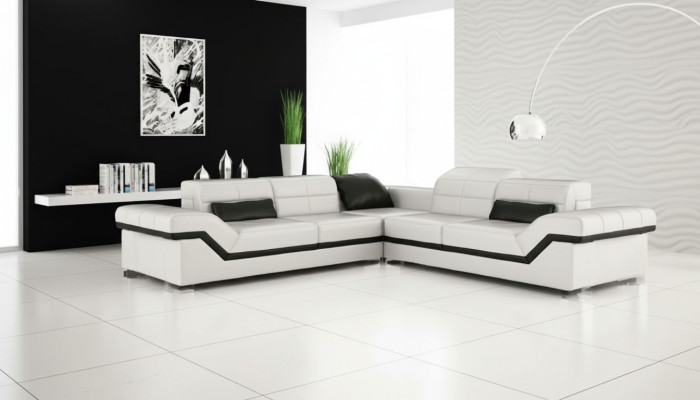 Leather Sofa XXL Living Area Couch Design Sofa with USB Corner Sofa Sofa Set White