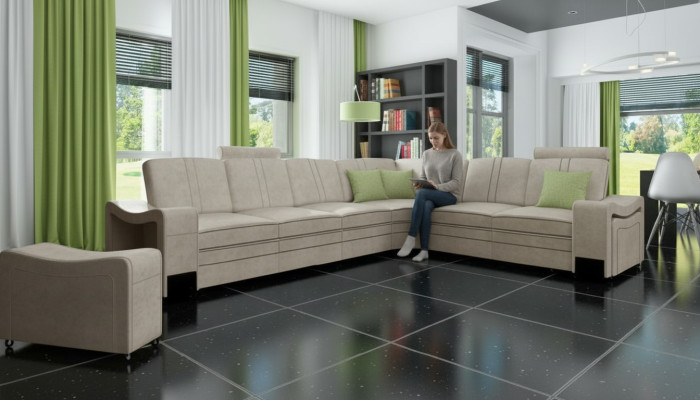Fabric Couch Textile Upholstery Corner Couch Sofa + USB Corner Sofa Living Landscape Fabric Sofa
