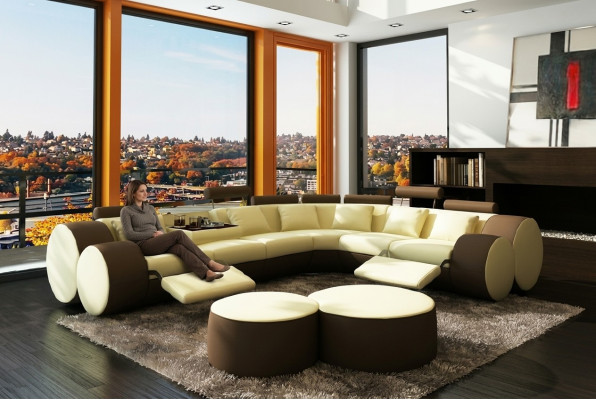 Designer leather sofa + USB corner couch sofa leather couch sofa living area made in EU