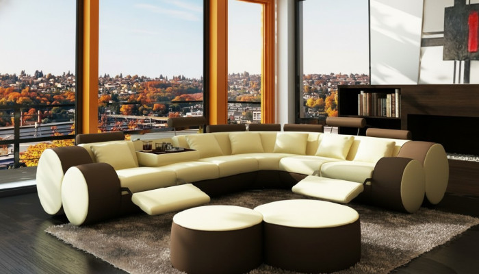 Designer leather sofa + USB corner couch sofa leather couch sofa living area made in EU