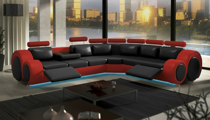 Leather sofa with USB design, leather corner sofa living area "BERLIN"
