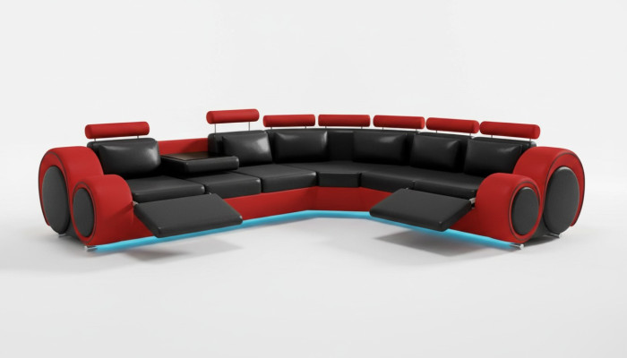 Leather sofa with USB design, leather corner sofa living area "BERLIN"