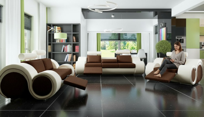 Designer sofa set 3+2+1 with USB upholstered sofa suites brown couch set