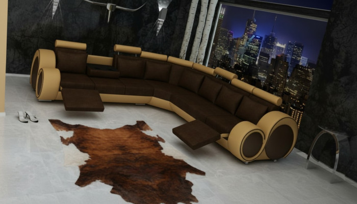 TEXTILE SOFA +USB, DESIGNER CORNER SOFA LIVING AREA CORNER NEW LEATHER SET