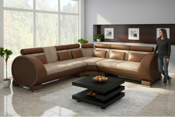Corner sofa VIGO Sofa + USB Corner set Leather sofa Leather Textile Fabric LT01 Corner couch