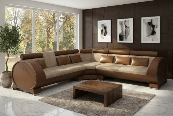Corner sofa VIGO Sofa + USB Corner set Leather sofa Leather Textile Fabric LT01 Corner couch