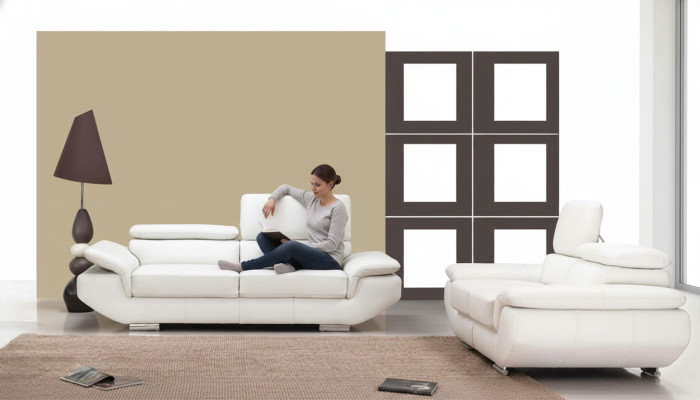Sofa set with USB, upholstered sofa, leather seating set 3+2 seater Weilrod "White"