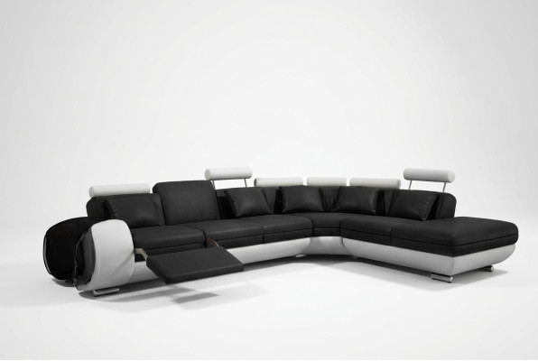 LEATHER SOFA LEATHER COUCH with USB SUITE SOFA LIVING LANDSCAPE BLACK/WHITE Couch New