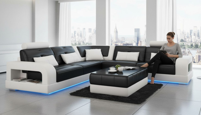 Leather sofa, sofa corner couch, USB sofa set, design couch living landscape, made to measure.