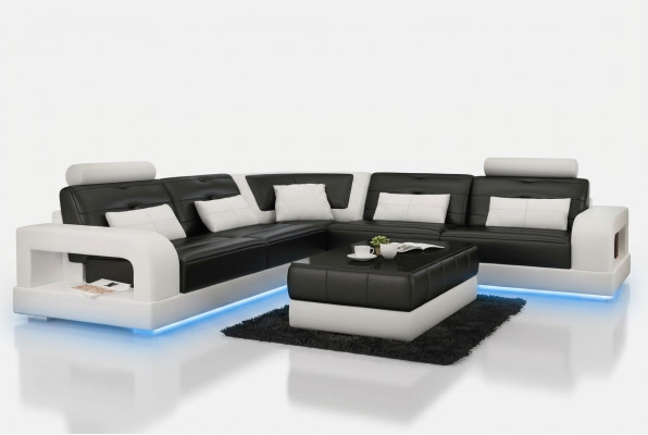 Leather sofa, sofa corner couch, USB sofa set, design couch living landscape, made to measure.