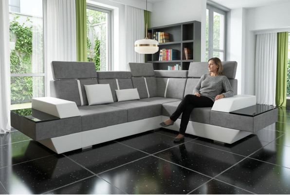 Designer corner sofa living landscape sofa with USB couch fabric textile leather patented
