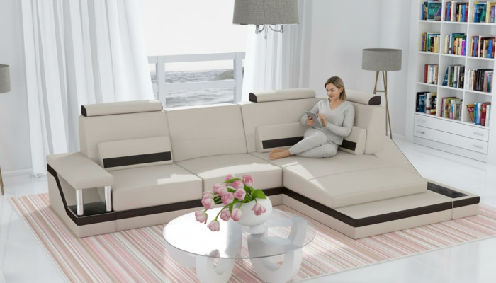 Corner sofa living landscape sofa USB corner suite leather textile fabric custom-made.