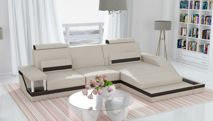 Corner sofa living landscape sofa USB corner suite leather textile fabric custom-made.