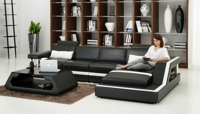 LEATHER SOFA XXL LIVING AREA SUITE USB LEATHER CORNER SOFA Custom-made HH4