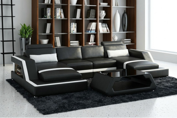 LEATHER SOFA XXL LIVING AREA SUITE USB LEATHER CORNER SOFA Custom-made HH4
