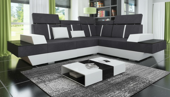 Design corner sofa + USB living landscape sofa corner sofa fabric leather custom-made new