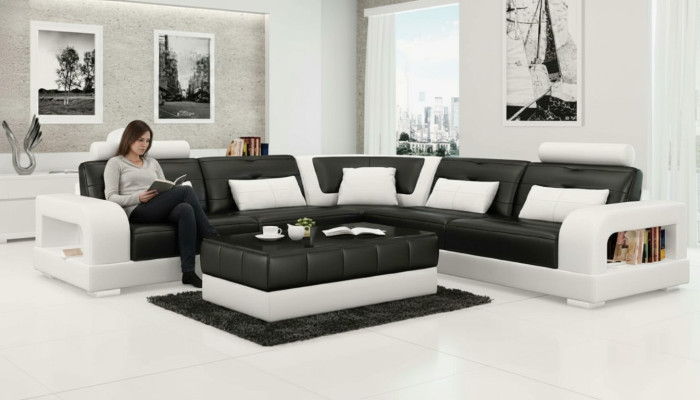 LEATHER SOFA WITH USB, CORNER SOFA "H2209" SOFA SUITE DESIGNER COUCH Custom-made