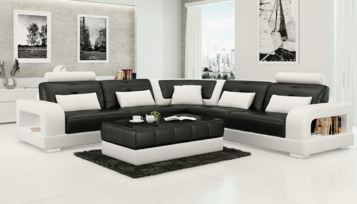 LEATHER SOFA WITH USB, CORNER SOFA "H2209" SOFA SUITE DESIGNER COUCH Custom-made
