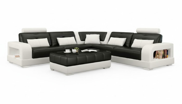 LEATHER SOFA WITH USB, CORNER SOFA "H2209" SOFA SUITE DESIGNER COUCH Custom-made