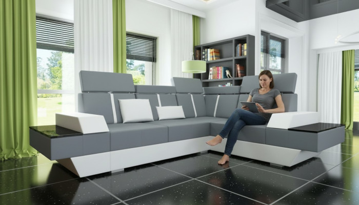 Design leather sofa USB living landscape upholstered sofa corner sofa corner couch custom-made