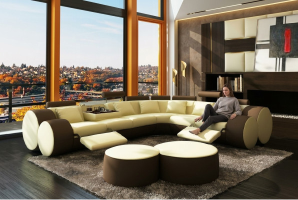 Designer leather sofa with USB, leather couch, corner sofa, living landscape, custom-made