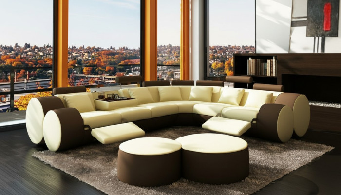 Designer leather sofa with USB, leather couch, corner sofa, living landscape, custom-made