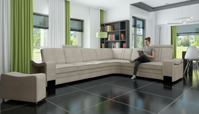 Fabric couch, textile upholstery corner couch, sofa with USB, corner sofa, living area, fabric sofa