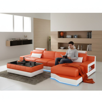 Leather sofa, sofa with USB, living landscape, bed function, new sectional sofa, new custom-made