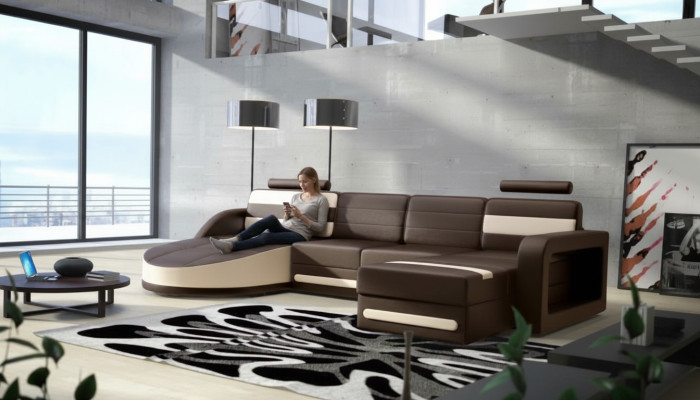 LEATHER SOFA LOUNGE XXL CORNER SOFA + USB SUITE CORNER COUCH Custom-made