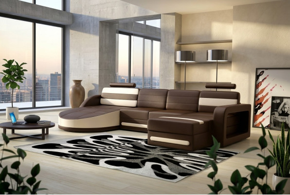 LEATHER SOFA LOUNGE XXL CORNER SOFA + USB SUITE CORNER COUCH Custom-made