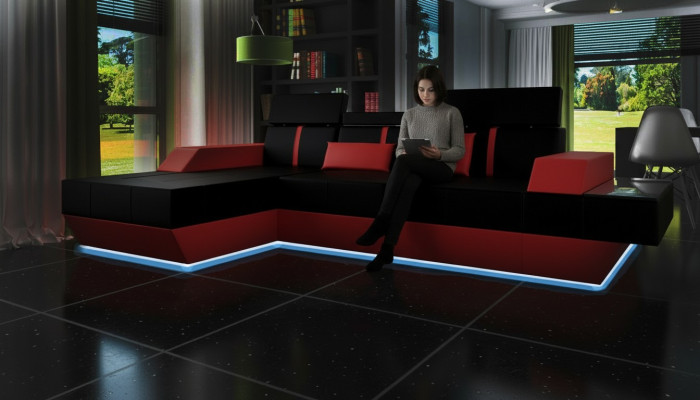 Leather sofa, living landscape, couch, sofa, corner sofa, USB, leather upholstery, custom-made.