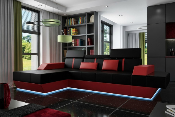 Leather sofa, living landscape, couch, sofa, corner sofa, USB, leather upholstery, custom-made.