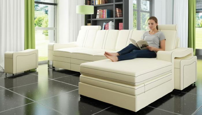 LEATHER SOFA LEATHER COUCH LEATHER SECTIONAL LOUNGE with USB, NEW SET SOFA XXL