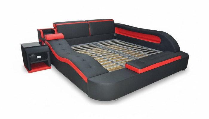 Double Luxury Leather Bed +USB Upholstered Beds Modern Hotel Multifunction