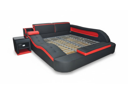 Double Luxury Leather Bed +USB Upholstered Beds Modern Hotel Multifunction