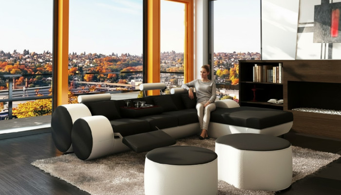 DESIGNER LEATHER SOFA SET with USB, LEATHER CORNER SOFA LIVING AREA LEATHER COUCH