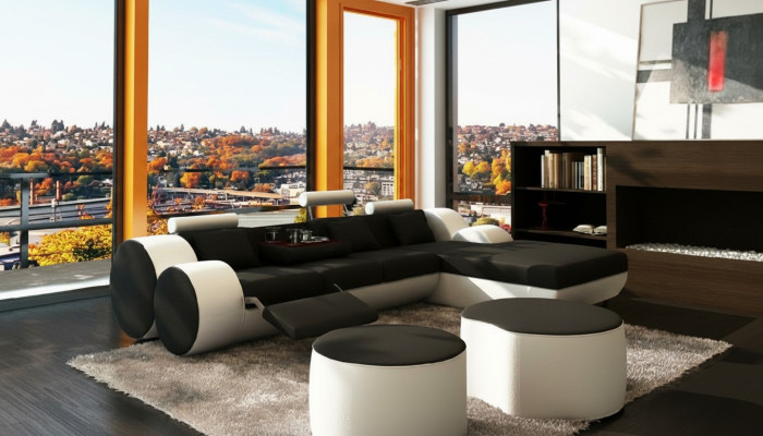 DESIGNER LEATHER SOFA SET with USB, LEATHER CORNER SOFA LIVING AREA LEATHER COUCH