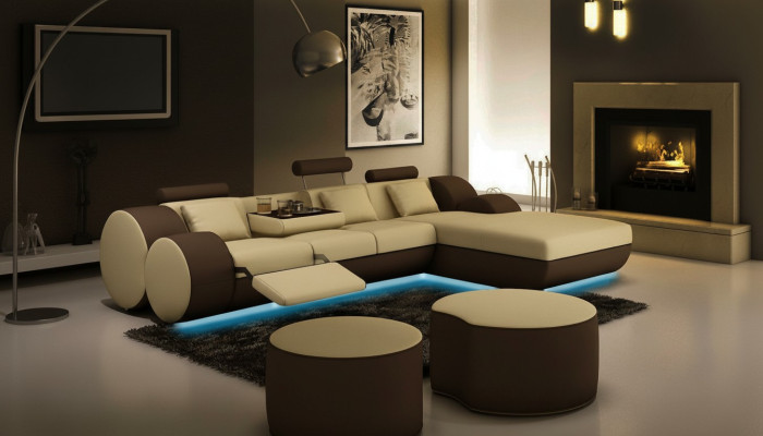 Designer leather corner sofa living landscape leather couch + USB sofa set corner couch Madrid