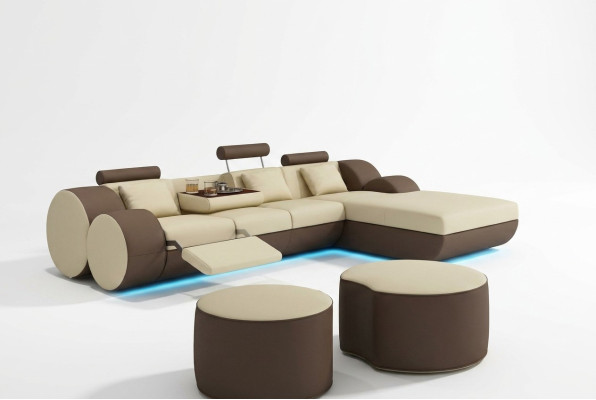 Designer leather corner sofa living landscape leather couch + USB sofa set corner couch Madrid
