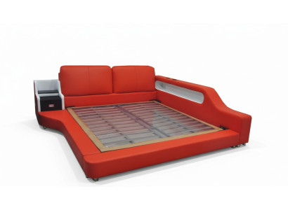 Double luxury design leather bed with USB hotel multifunction