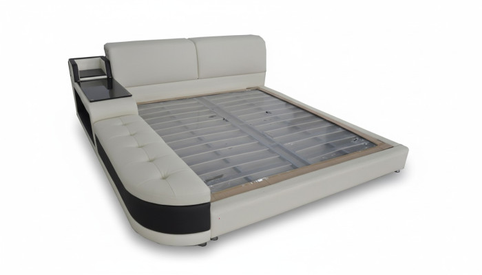 Designer upholstered bed for the bedroom made from high-quality materials