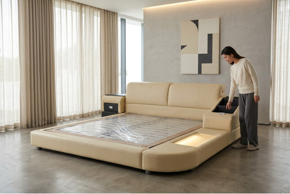 Exclusive multipurpose double beds hotel marital upholstered leather bed + USB luxury new
