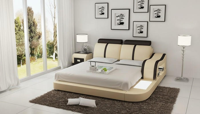 Design bed XXL big beds leather hotel upholstery 180x200 multifunction shelf USB