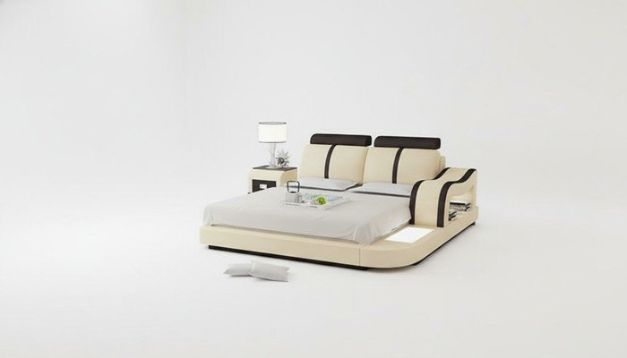 Design bed XXL big beds leather hotel upholstery 180x200 multifunction shelf USB