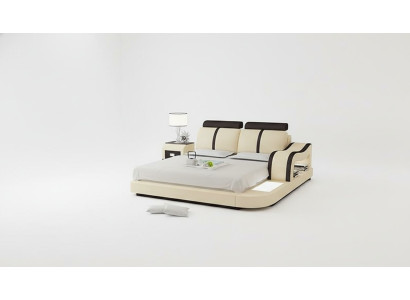 Design bed XXL big beds leather hotel upholstery 180x200 multifunction shelf USB